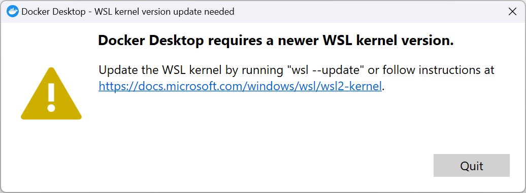 Docker Desktop requires av newer WSL kernel version